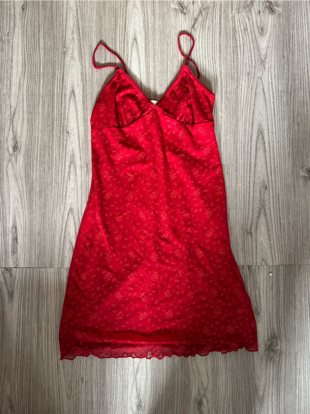 Forever 21 Red Floral Satin Slip Dress